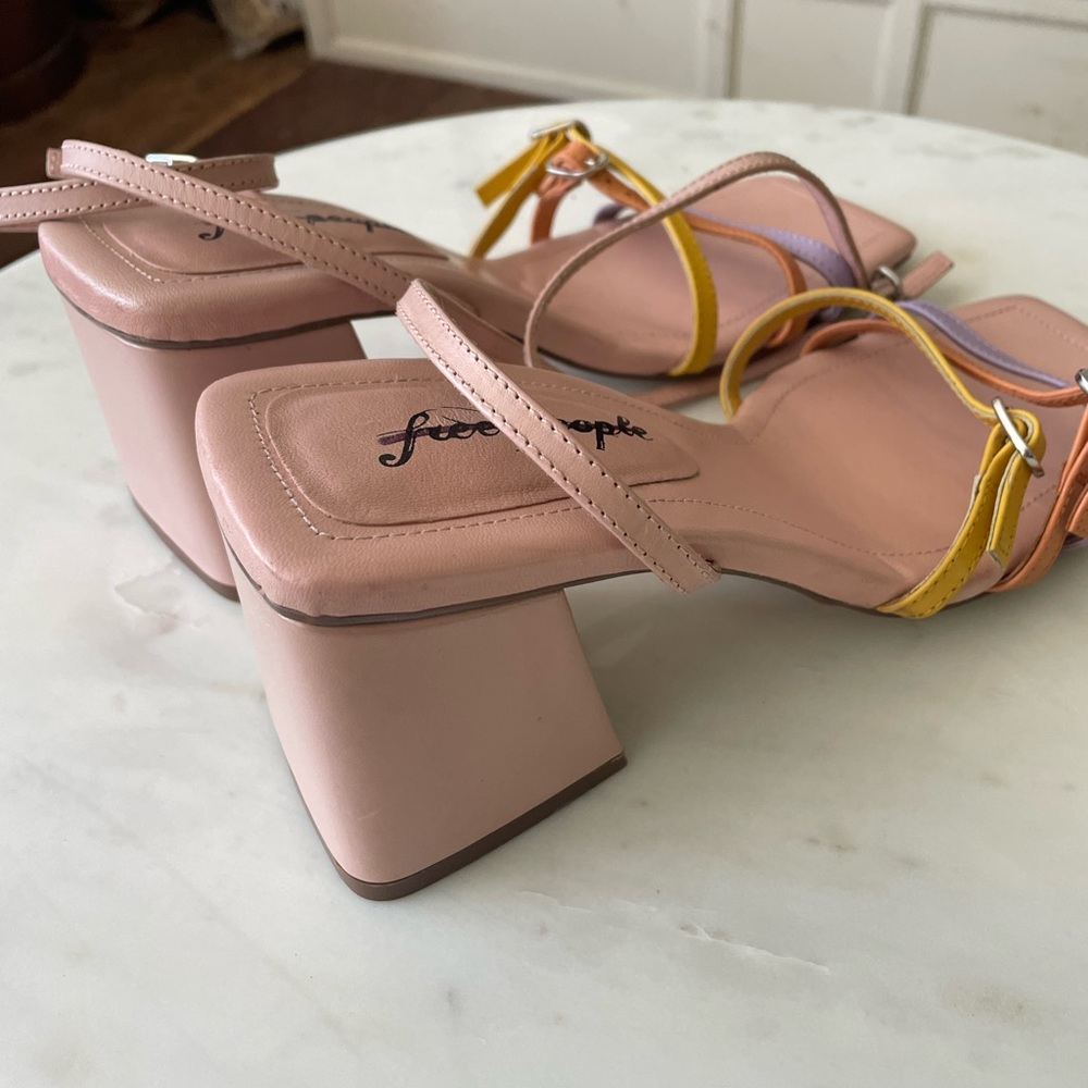 Free People Multicolor Strappy Block Heel Sandals - Pink, Yellow, Lavender - Picture 8 of 14